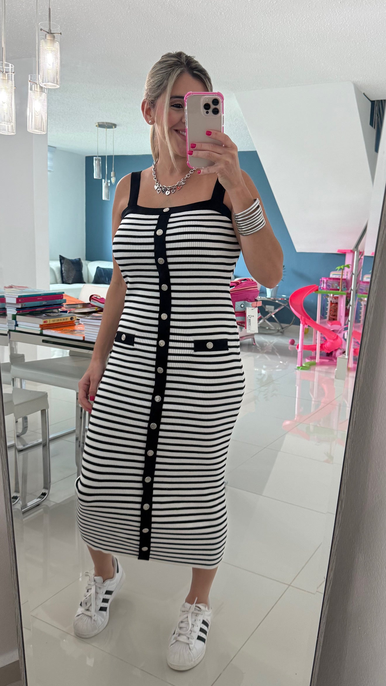 Striped Midi Dress Black / White