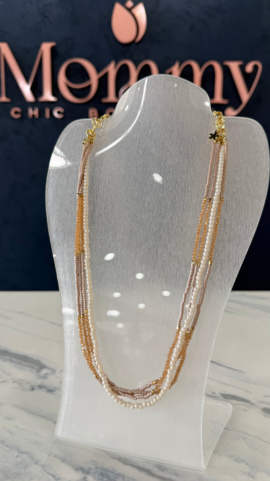 Layered Beaded Necklace Natural