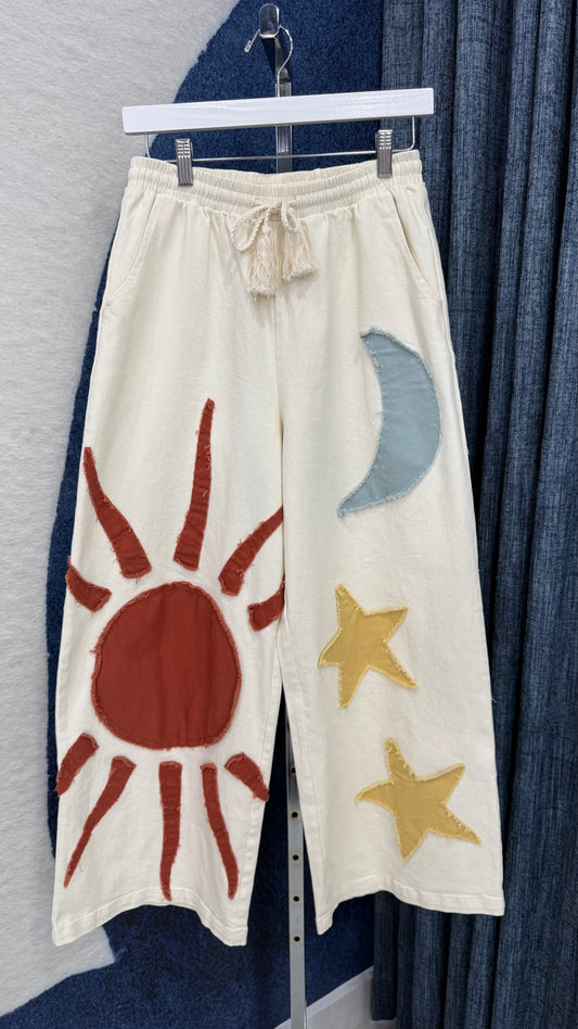 Sun Moon Star Patch Wide Pant