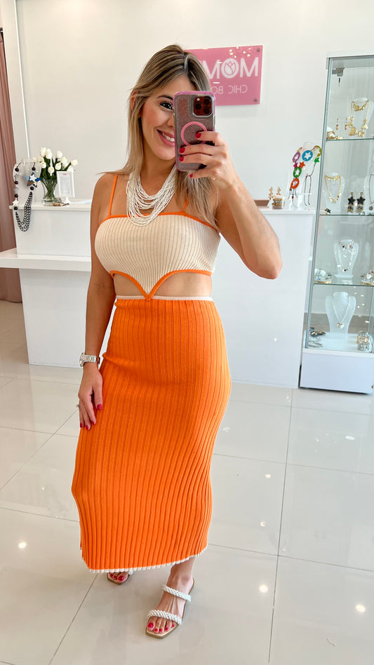Cut Out Dress Beige/Orange