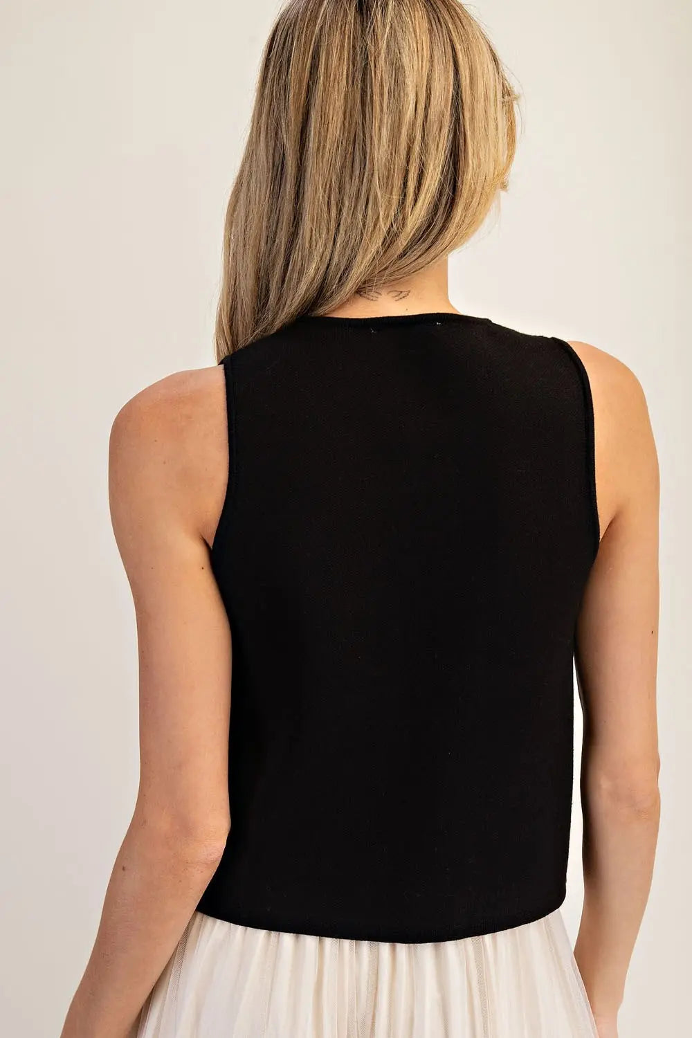 Button Down Sleeveless Knit Top Black