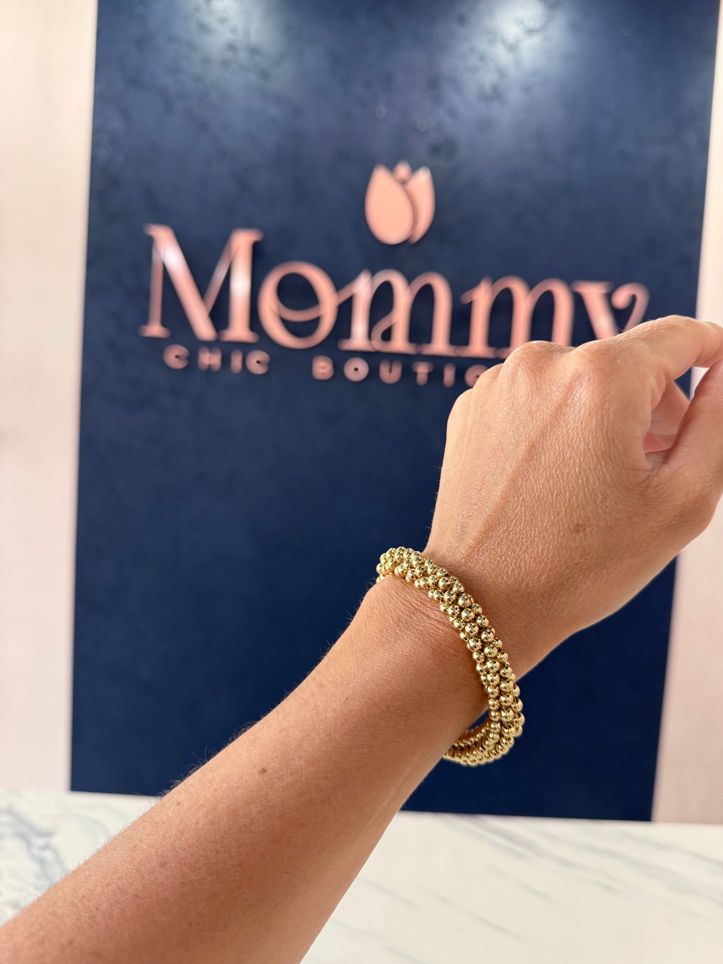 Beaded Elastic Bracelet Gold
