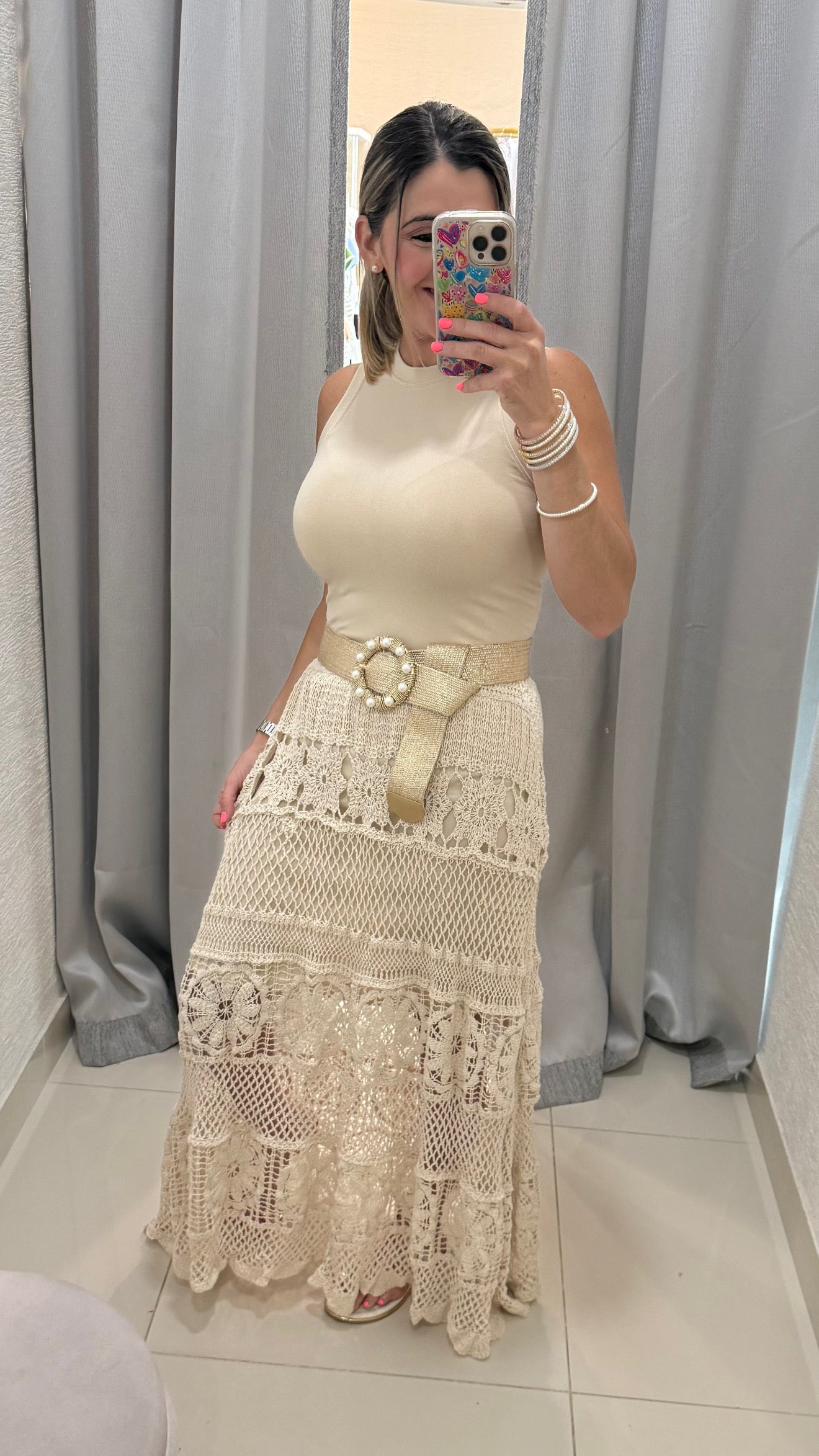 Crochet Maxi Skirt Beige