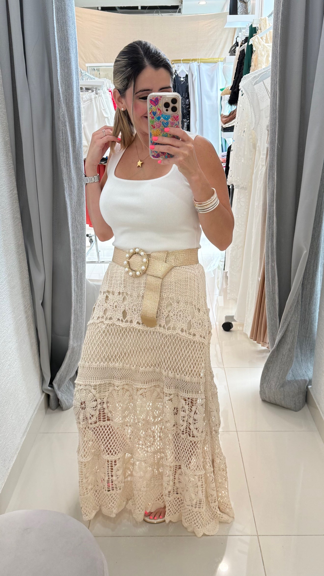 Crochet Maxi Skirt Beige