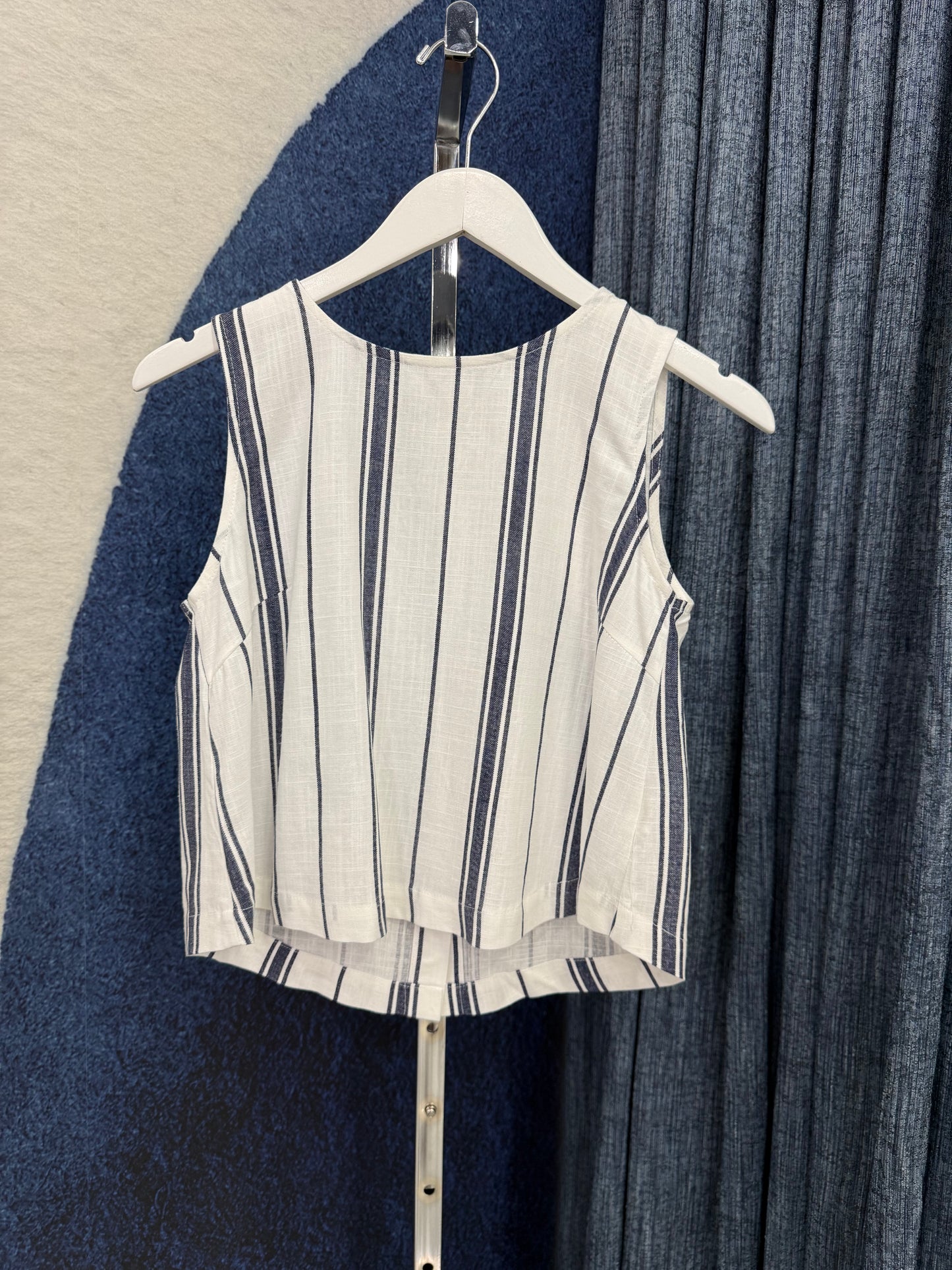 Stripe Sleeveless Top & Buttons Back