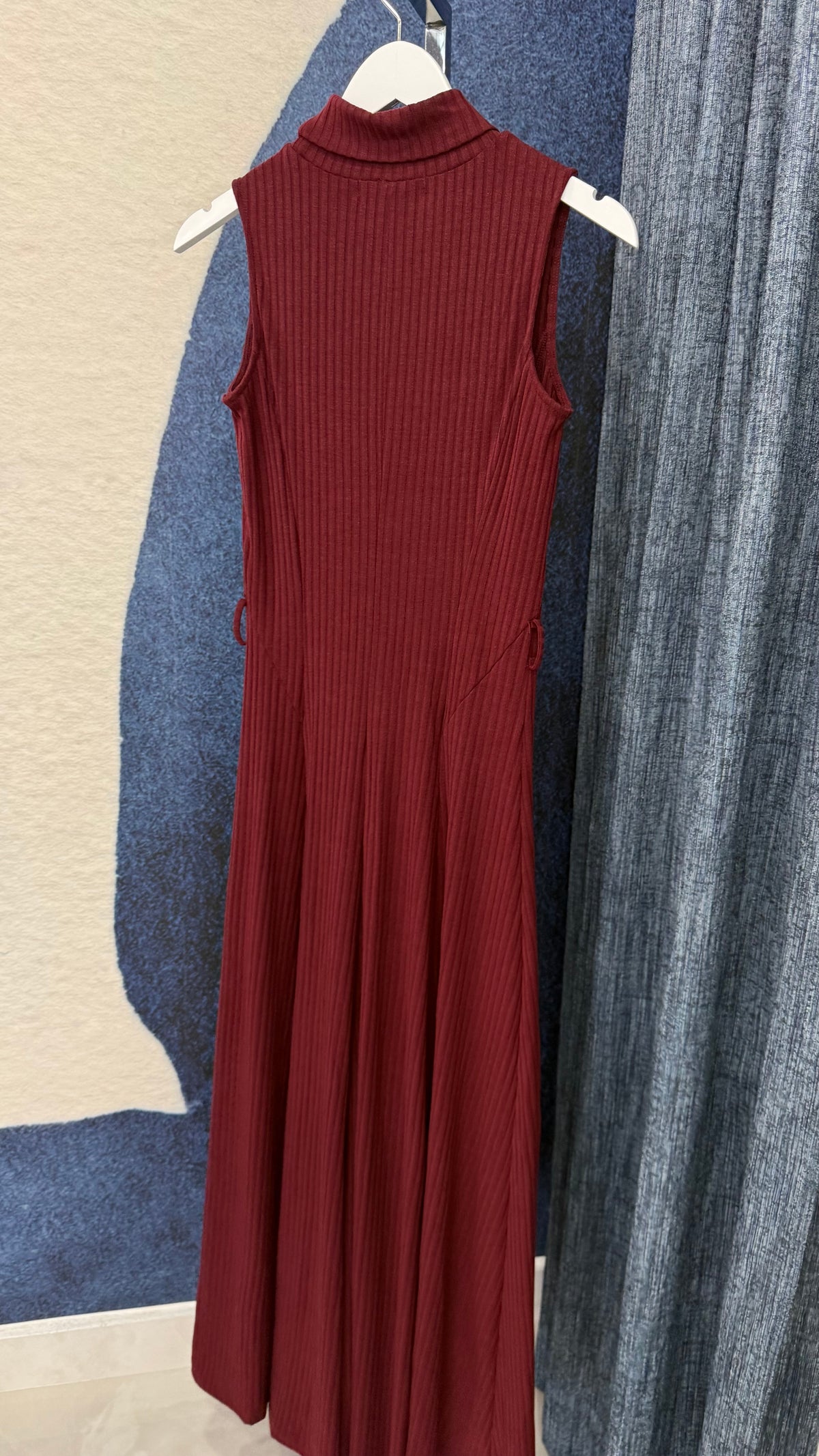 Turtleneck Sleeveless Maxi Dress Burgundy