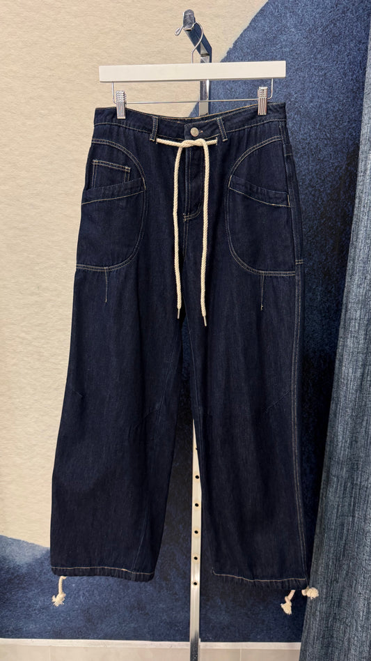 Dark Denim Pant With Drawstring Leg