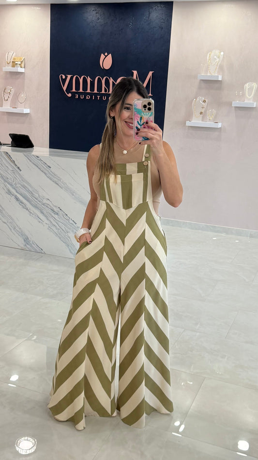 Overall Chevron Print Light Olive