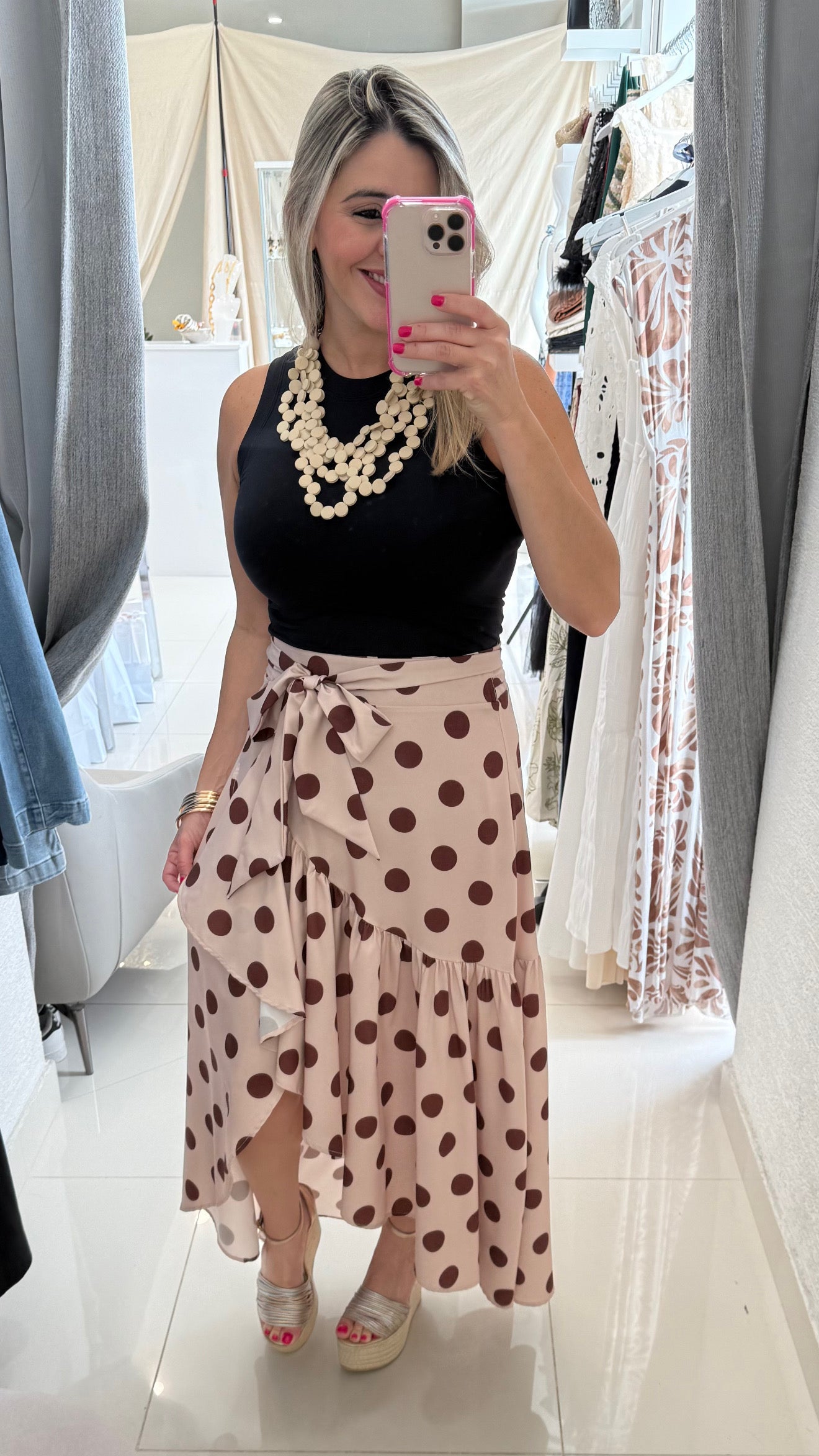 Polka Dot Skirt Taupe & Brown