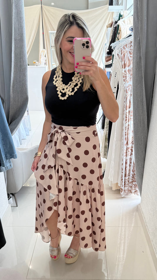 Polka Dot Skirt Taupe & Brown