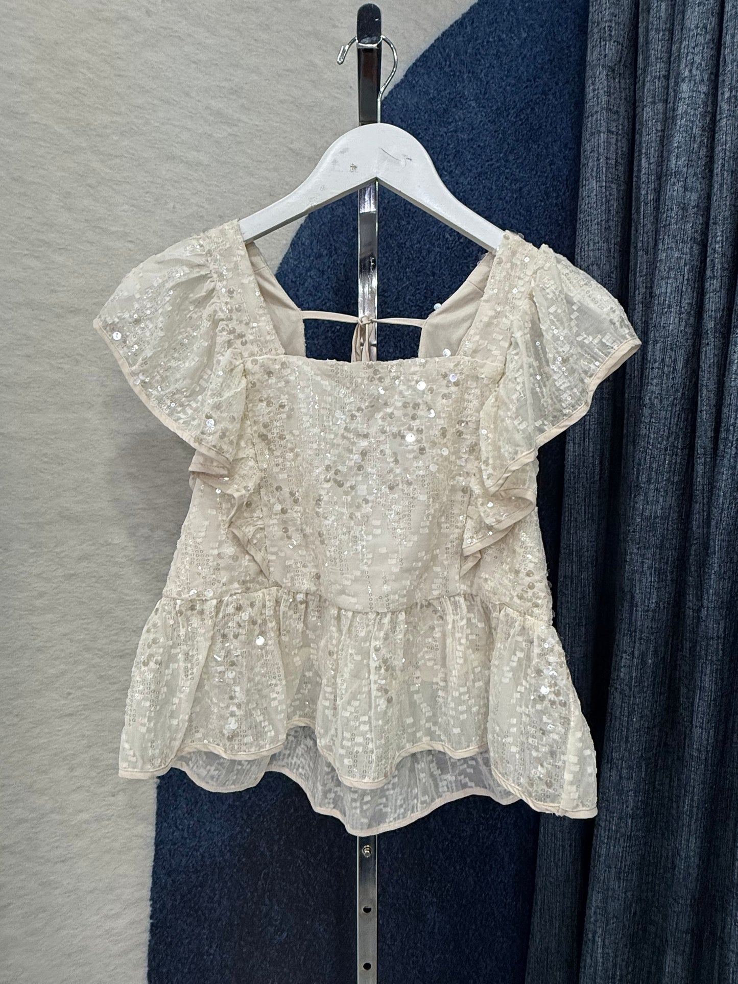 Sequin Peplum Top Champagne