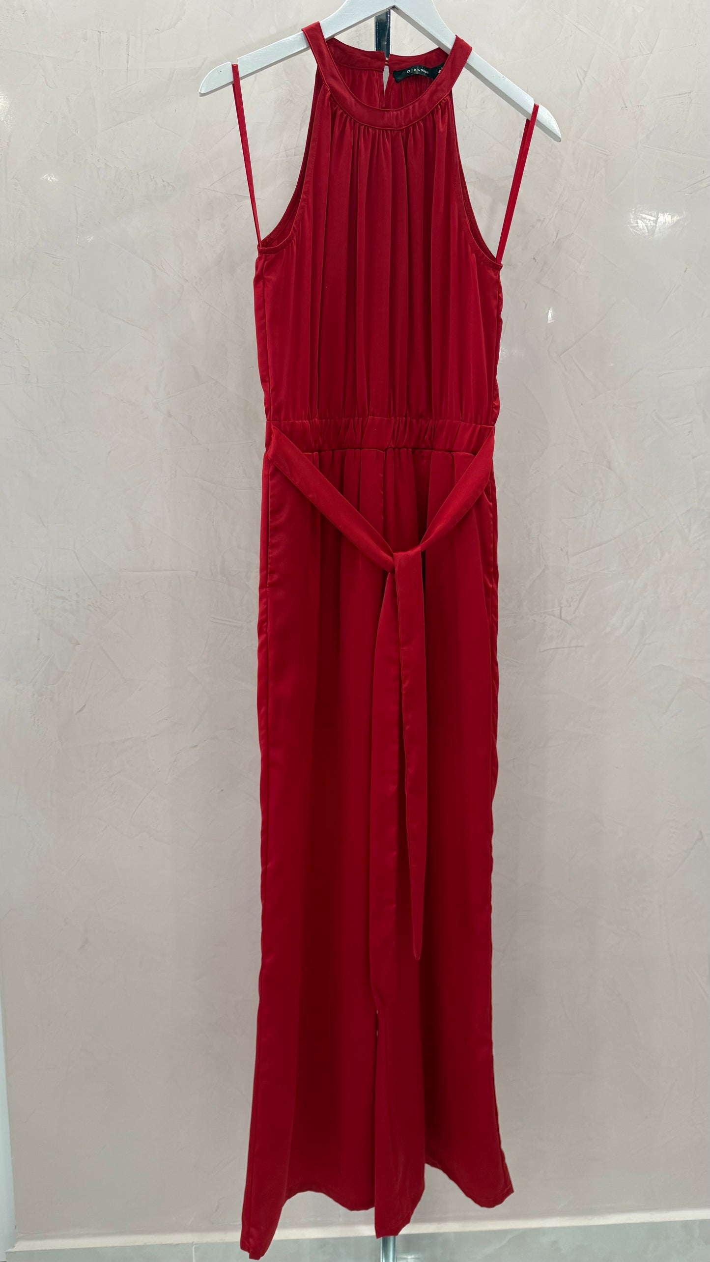 Satin Sleeveless Jumpsuit Red