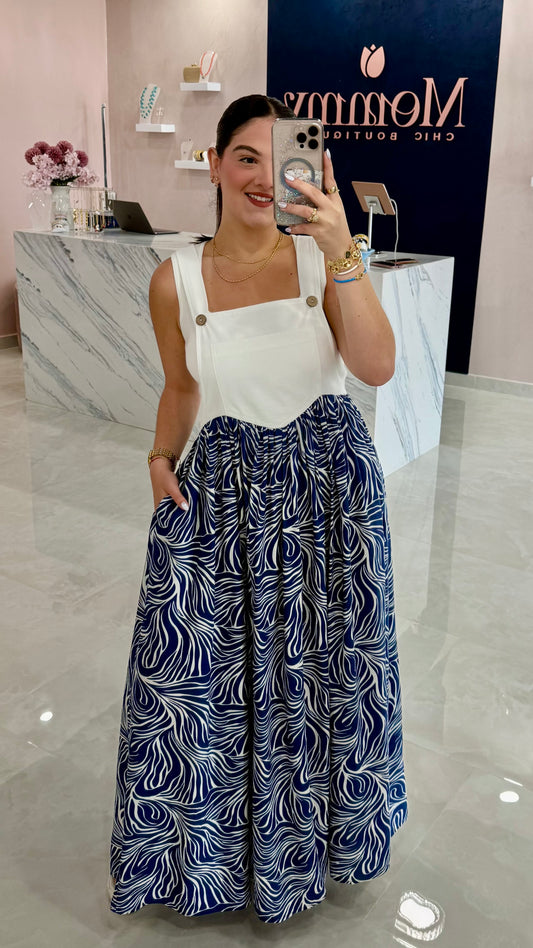 Overall Printed Dress Blue