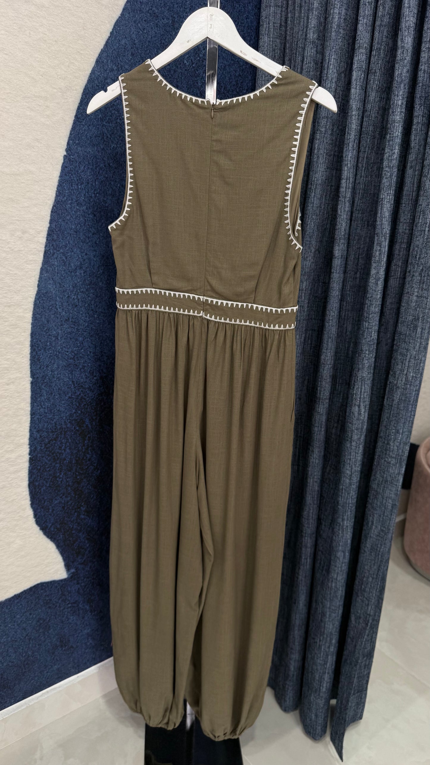 Contrast Stitch Jumpsuit Olive