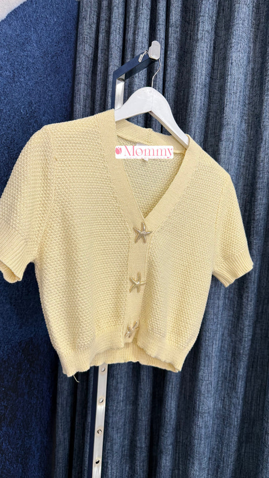 Knit Top W/Fish Star Button Yellow