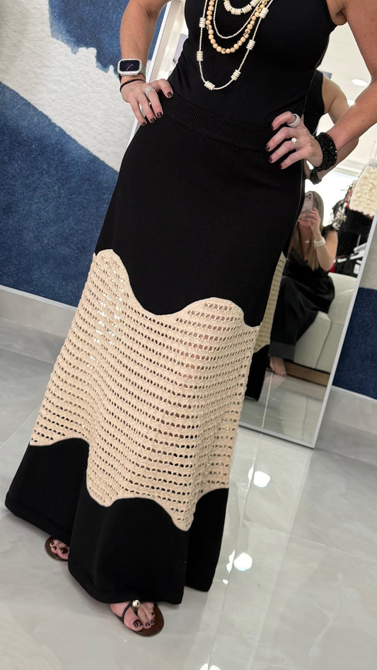 Crochet Maxi Skirt Black / Taupe
