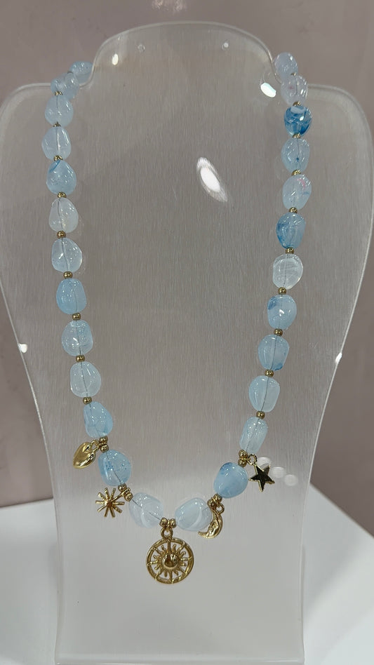 Charm Beaded Necklace Blue