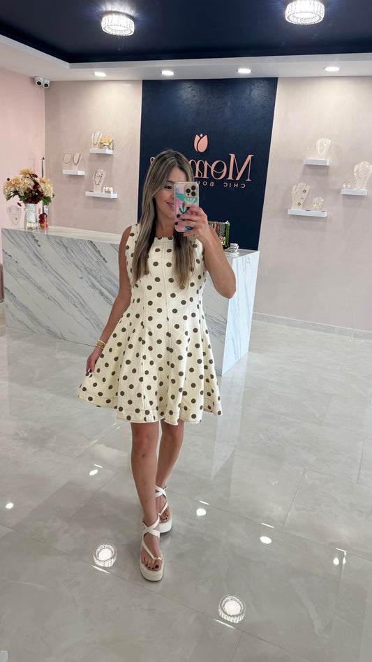 Denim Polka Dots Dress Brown/ Ivory