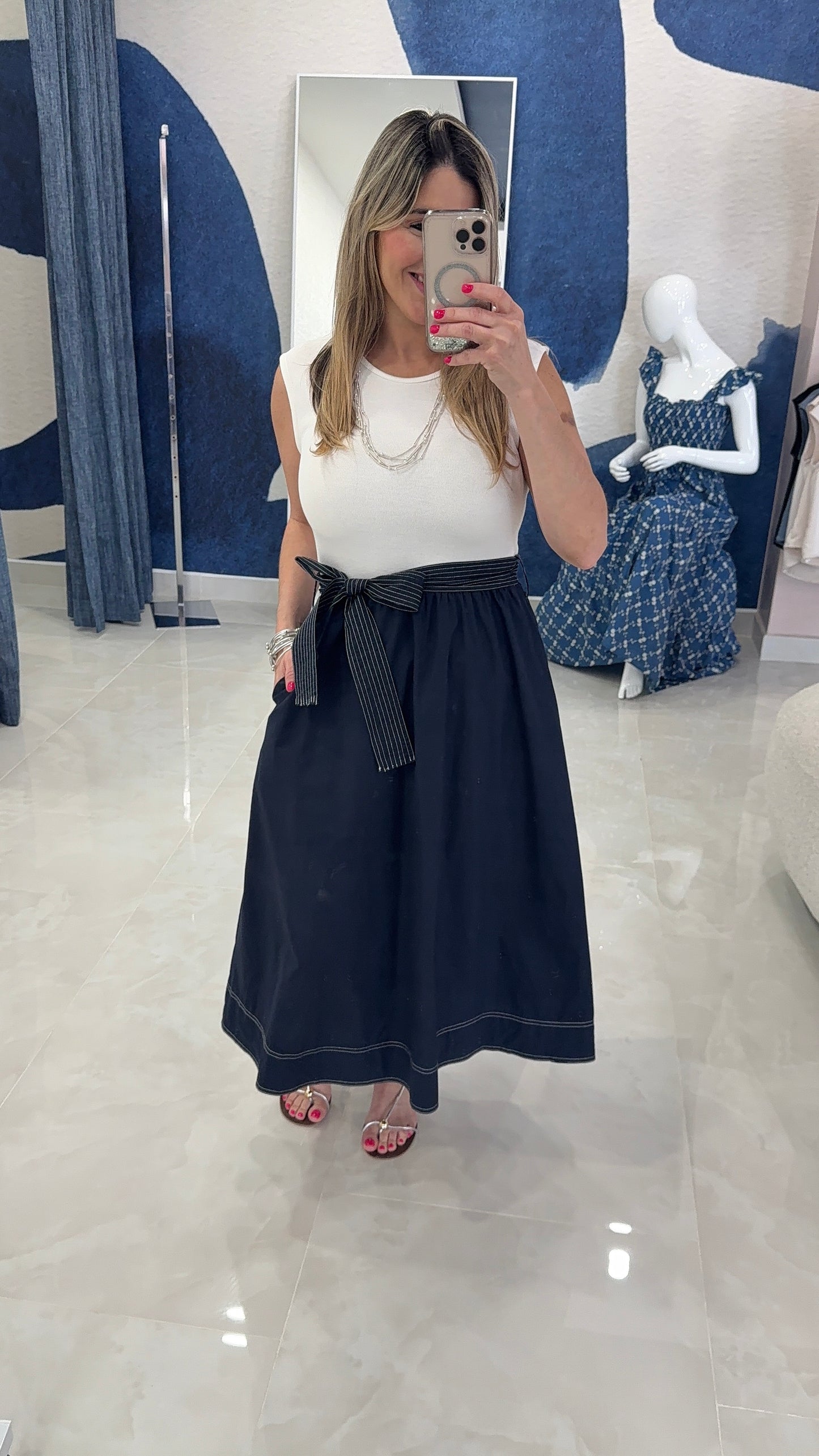 Midi Dress Navy & White