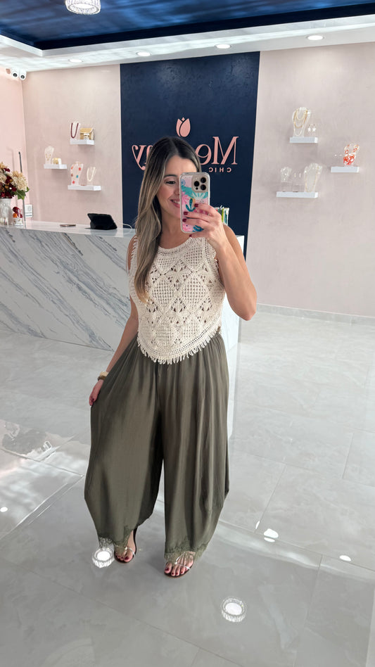 Barrel With Lace Light Weight Pant Olive