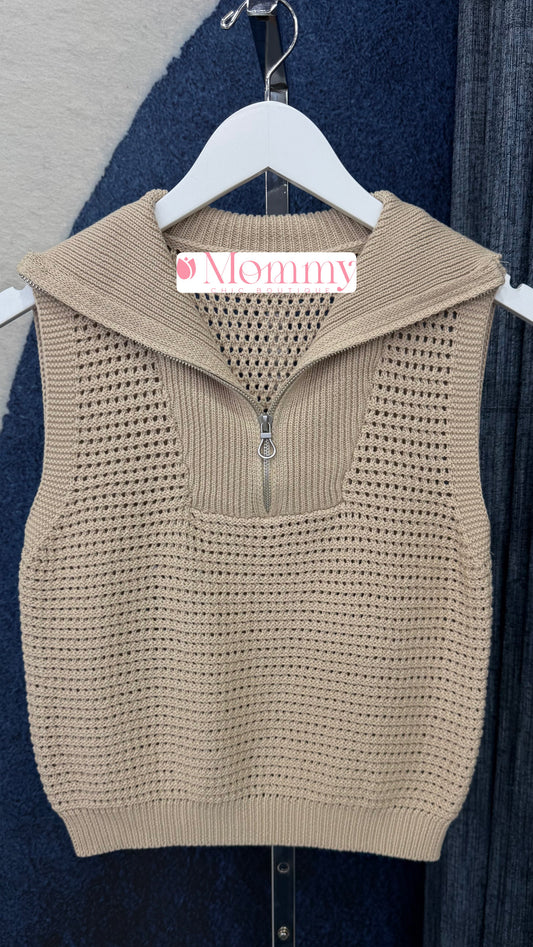 Zip Knit Top Taupe