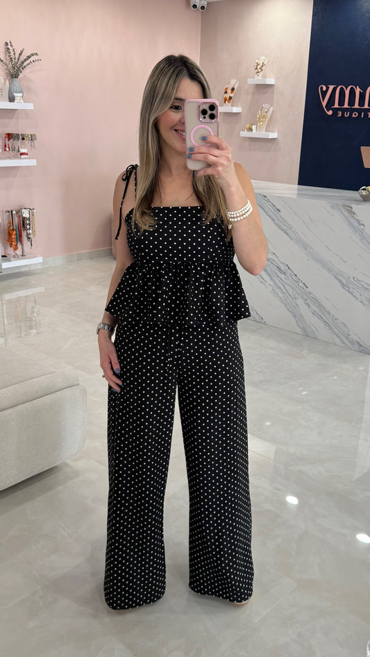 Polka Dots Peplum Top & Pant Set