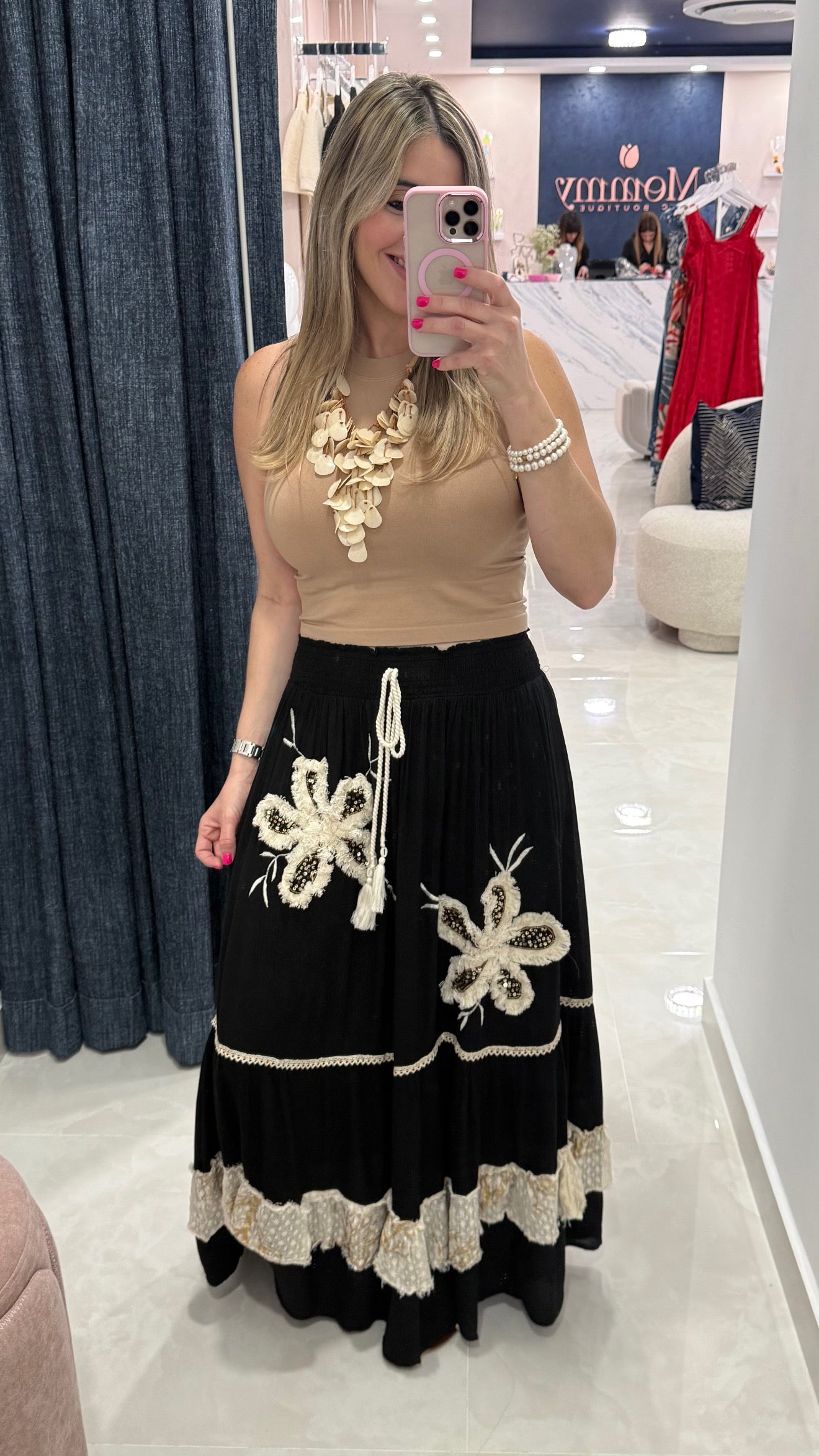 Maxi Skirt With Crochet Ruffle Black