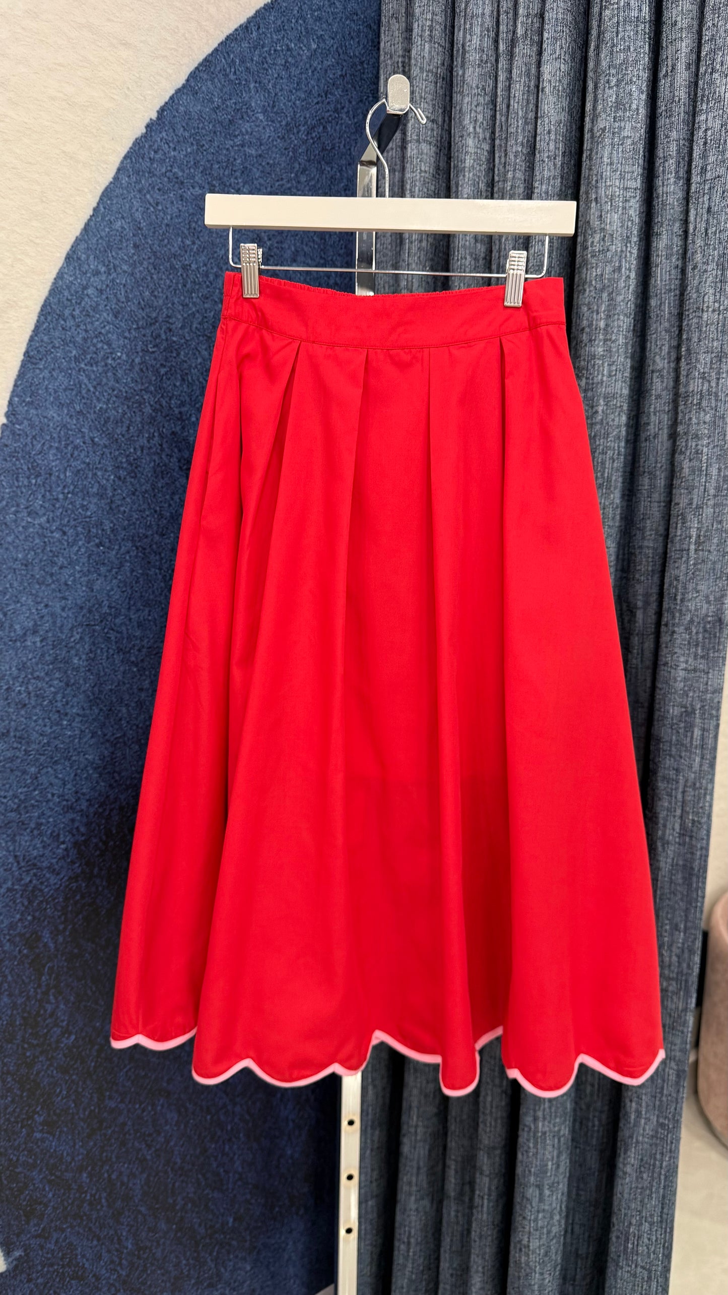 Scallop Top & Midi Skirt Set Red