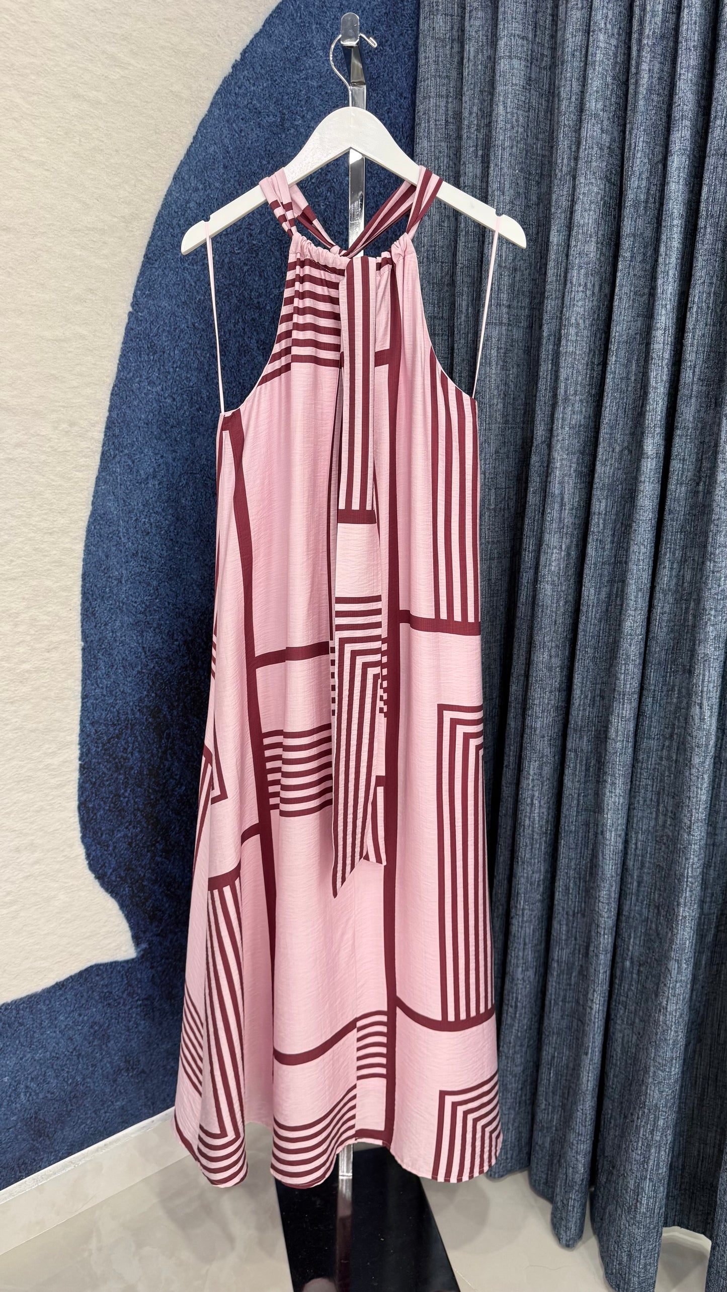 Printed Geo Halter Maxi Dress Pink