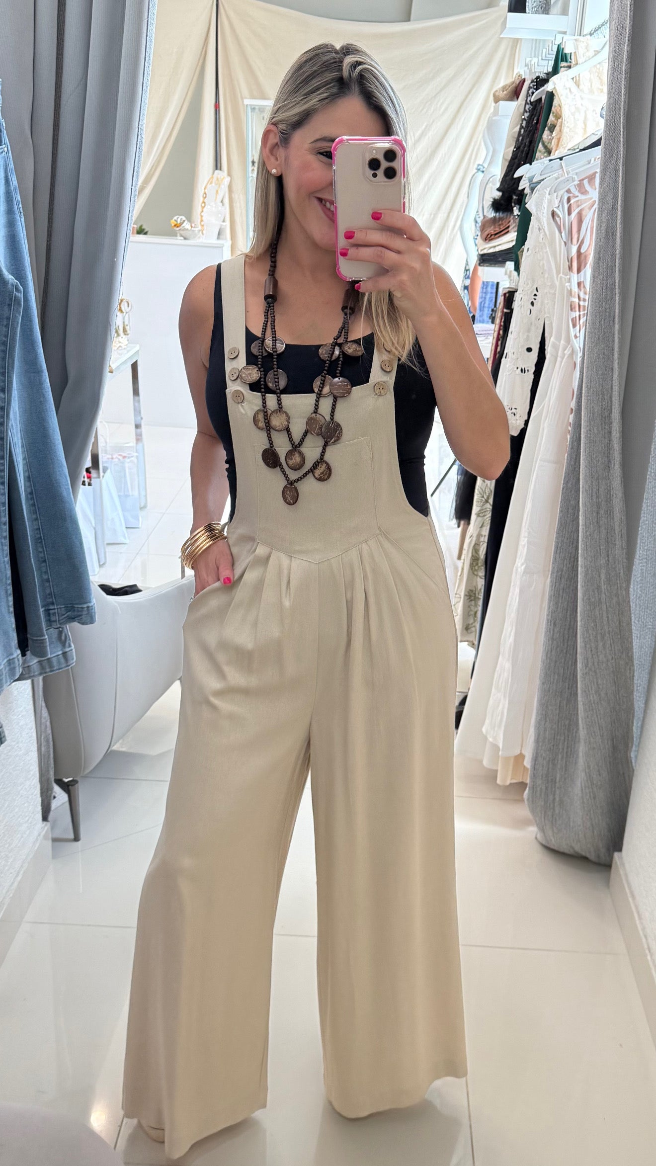 Linen Wide Leg Overall Taupe