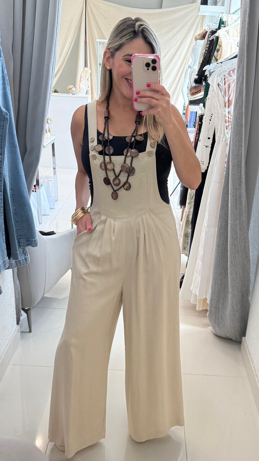 Linen Wide Leg Overall Taupe