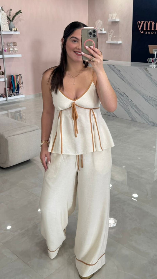Contrast Peplum Top & Pant Set