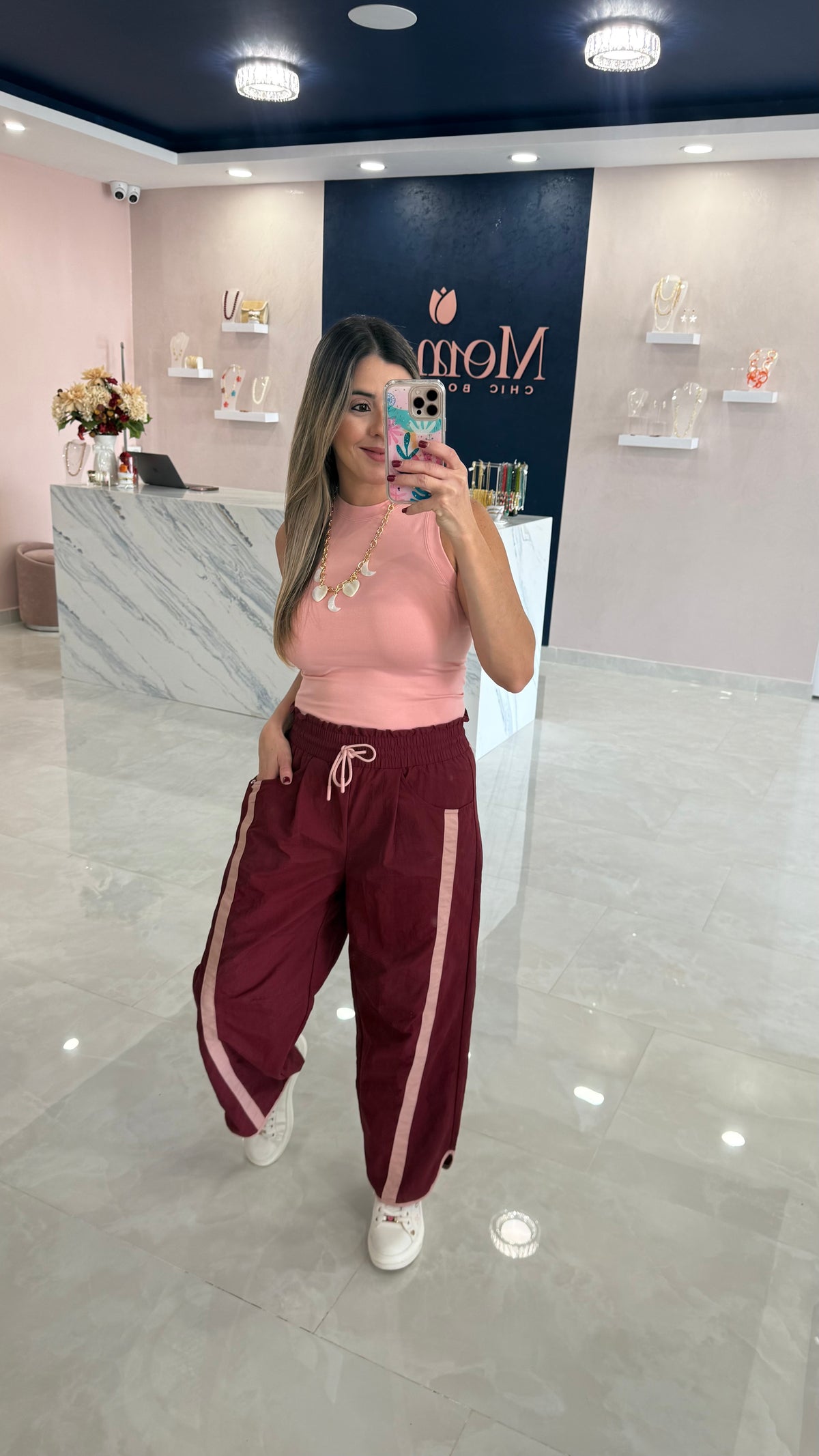 Barrel Leg Stipe Pant Burgundy