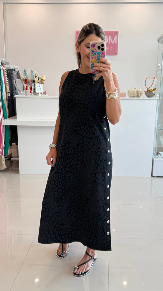 Animal Print & Studded Maxi Dress Black