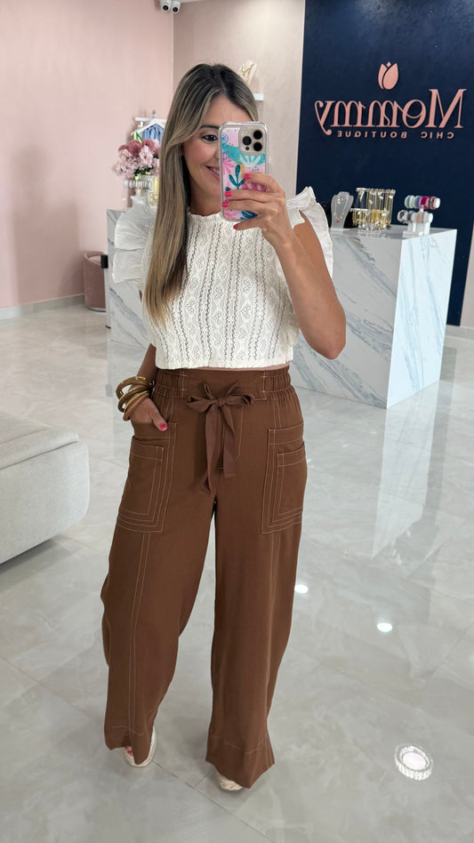 Linen Wide Leg Pant Walnut