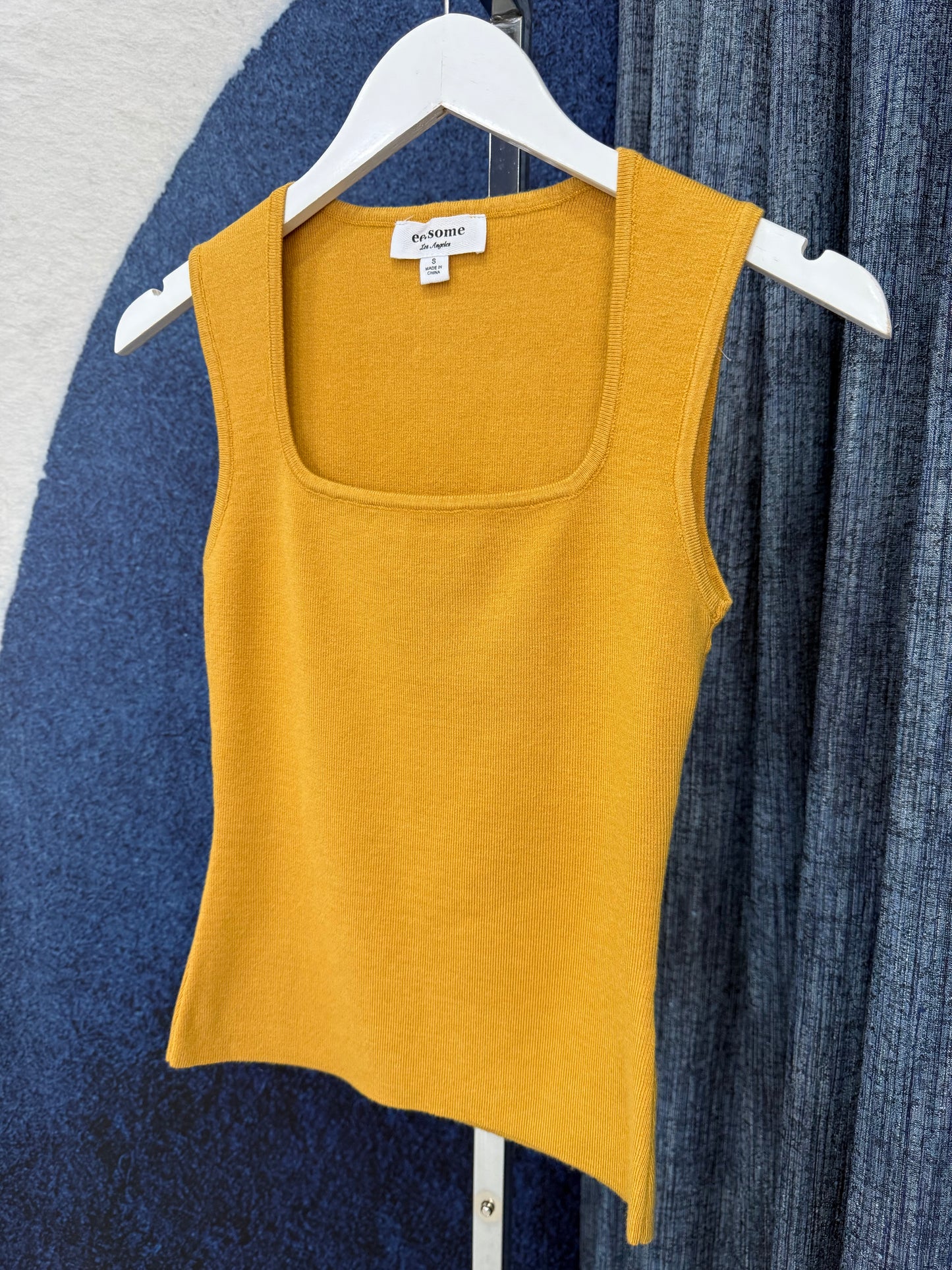Square Neck Knit Top Mustard