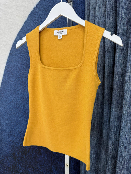 Square Neck Knit Top Mustard