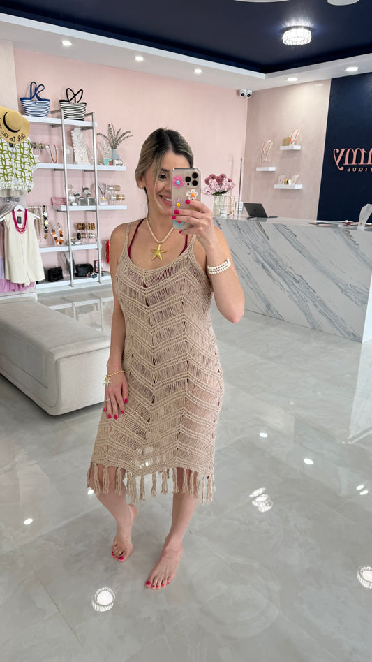 Crochet Fringe Summer Dress Mocha