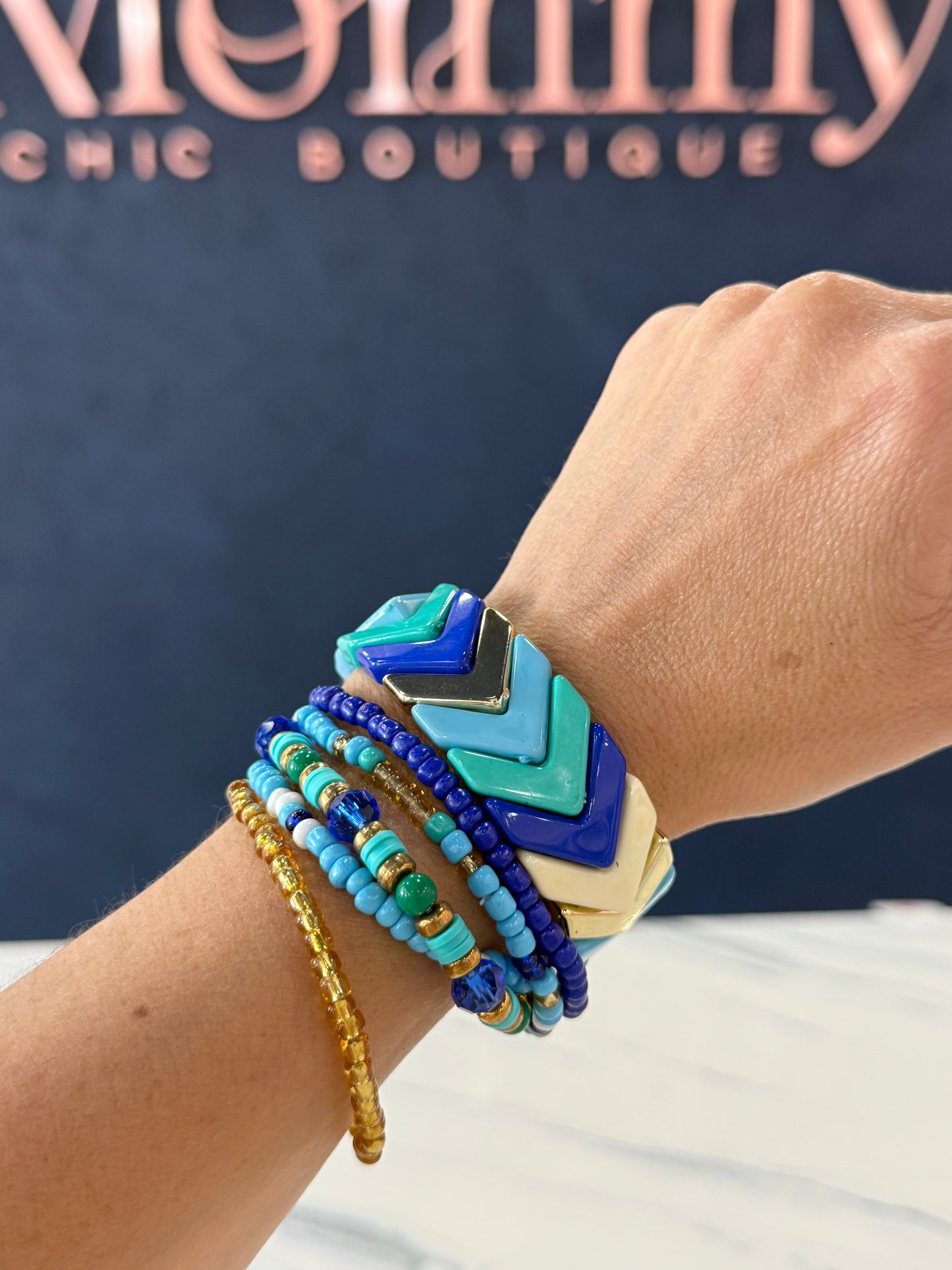 Beaded Bracelet Set Blue