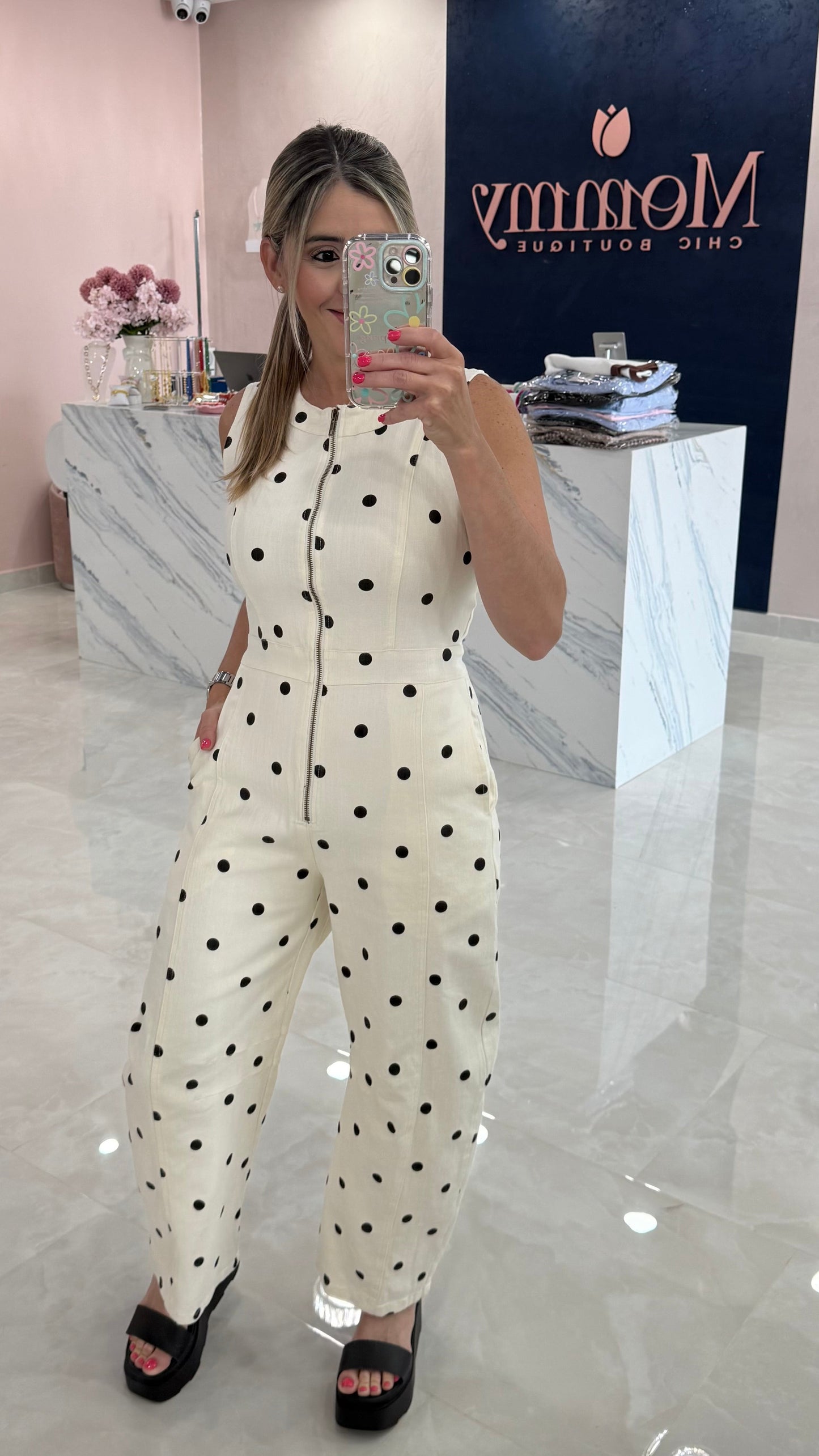 Denim Polka Dots Jumpsuit