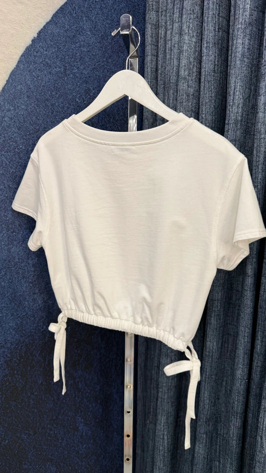 Drawstring Waist Cotton Top White