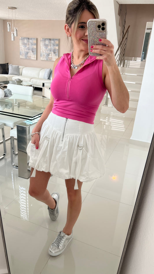 Puff Cargo Skirt White