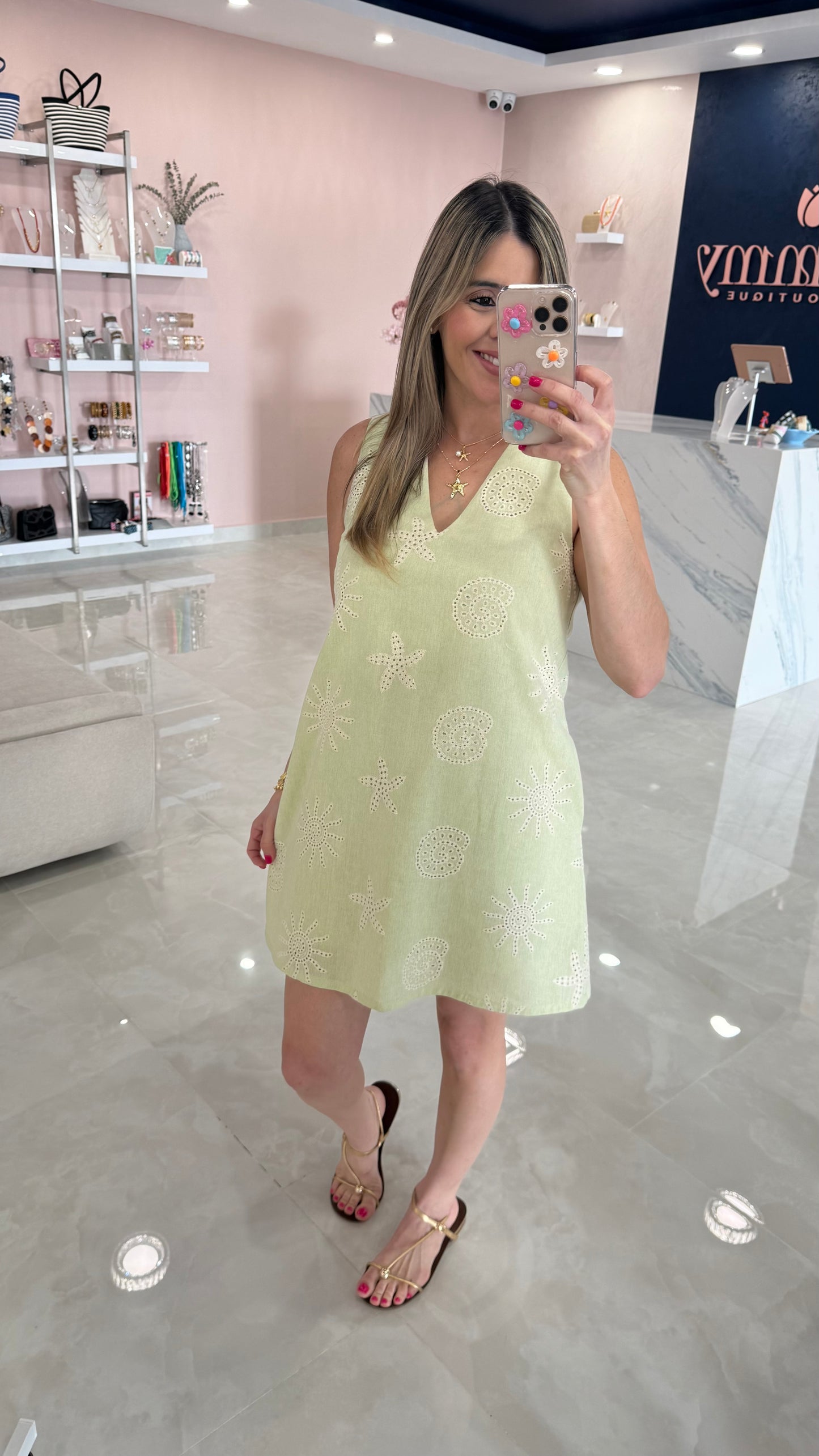 Sea Shells EmbroideryDress Mint
