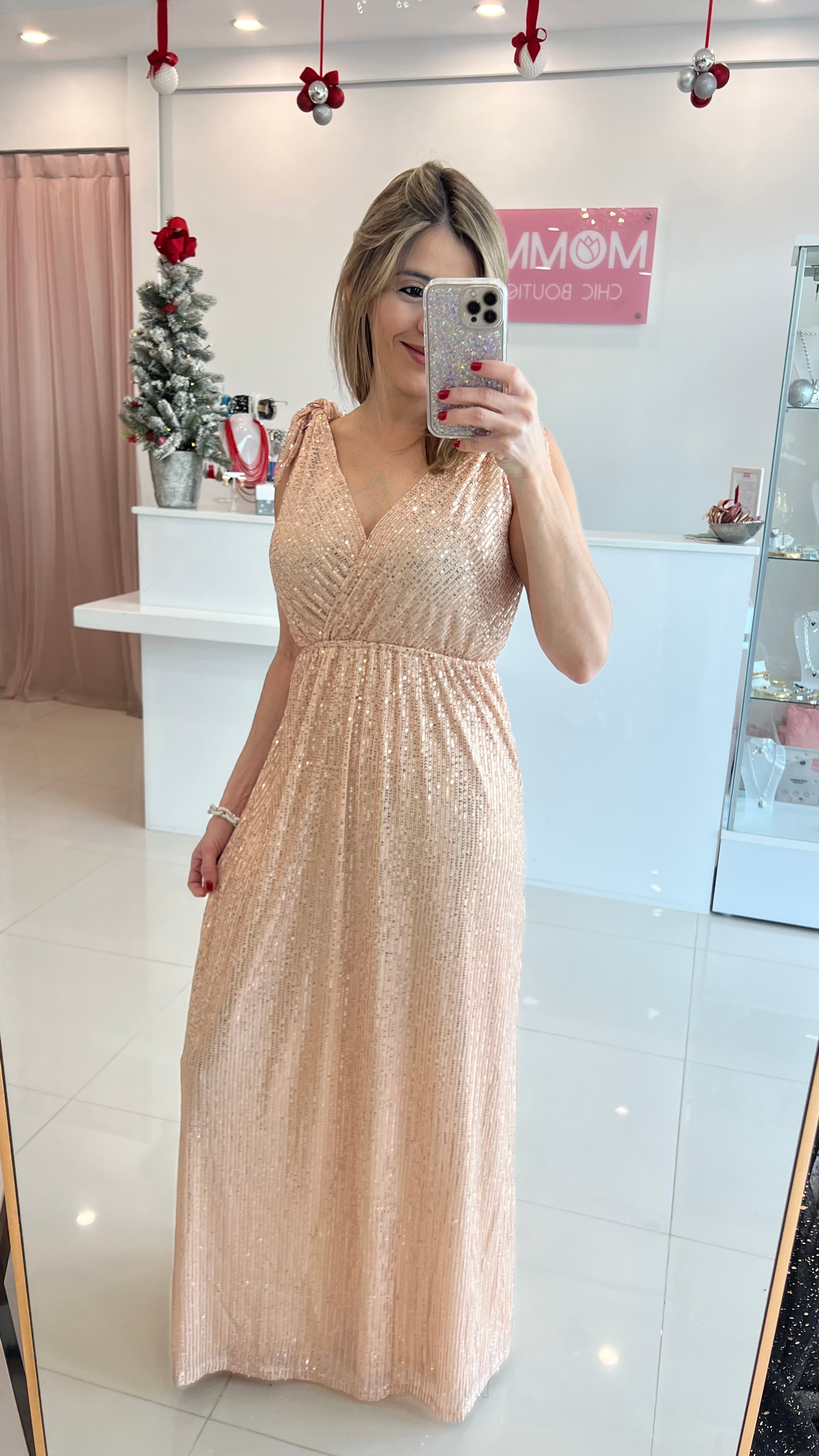 Sequins Maxi Dress Rose Gold – Mommy Chic Boutique
