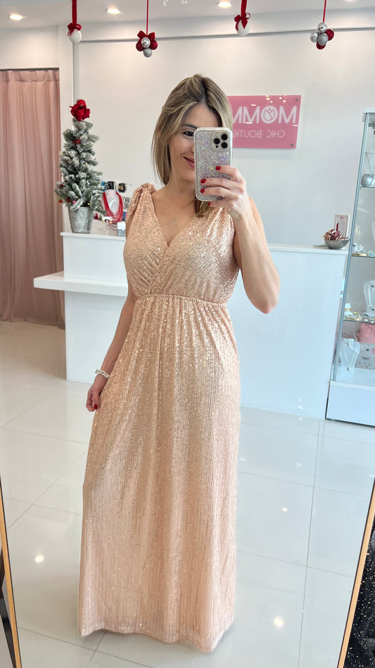 Sequins Maxi Dress Rose Gold