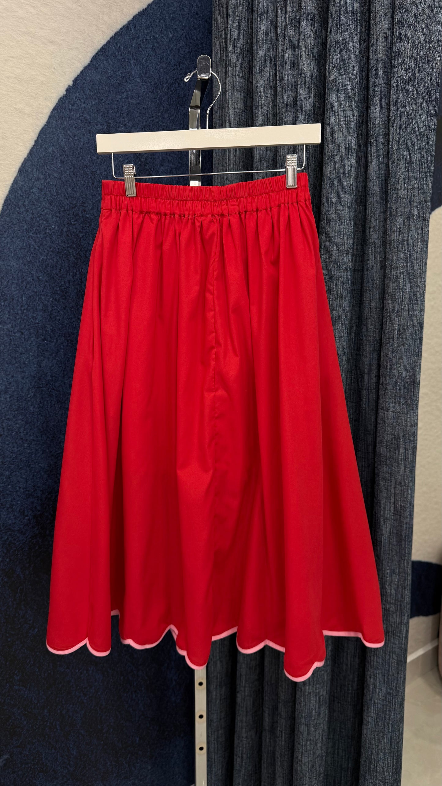 Scallop Top & Midi Skirt Set Red
