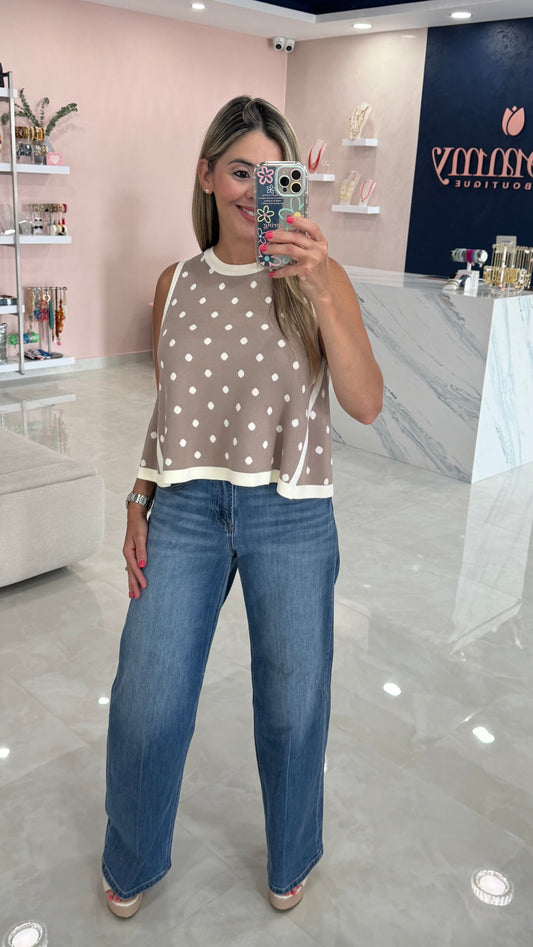 Top Polka Dot Taupe