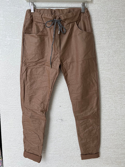 Pu Leather Jogger Camel