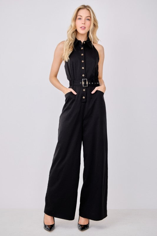 Halter Button Down Jumpsuit BLK