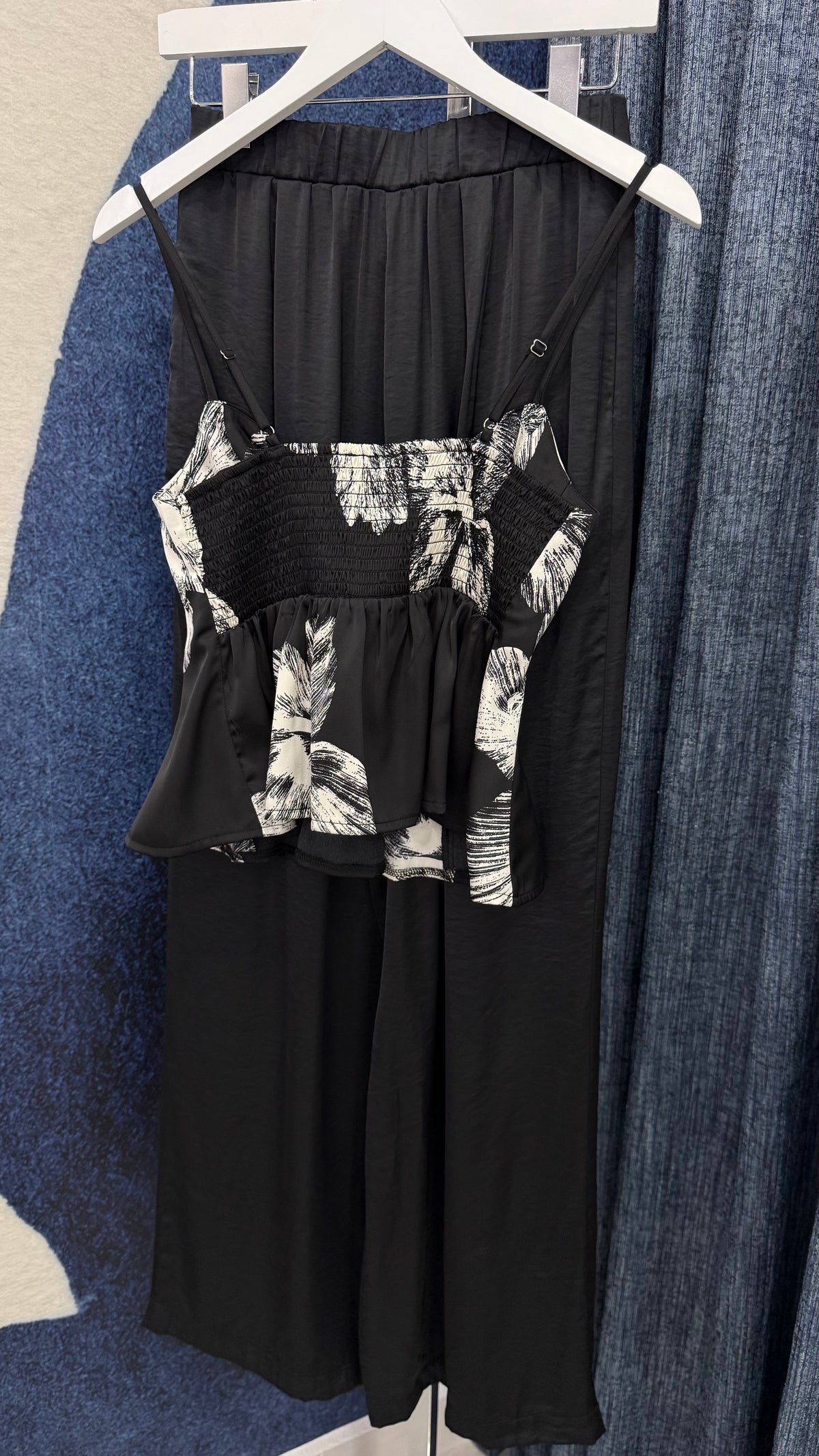 Peplum Top & Pant Satin Set Black